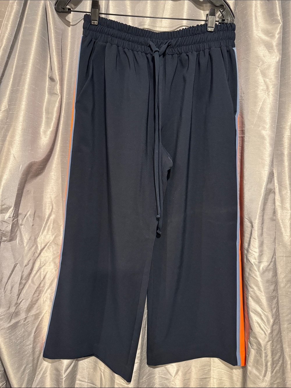 Milly Navy Wide-Leg Pant with Orange and Blue Side Stripe Size Medium